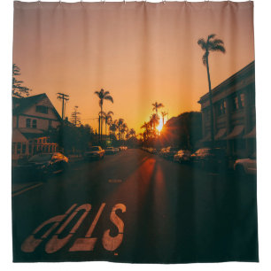 Sunset over the horizon shower curtain