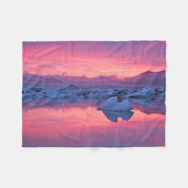 Sunset Over the Jokulsarlon Glacier Lagoon Fleece Blanket (Front (Horizontal))