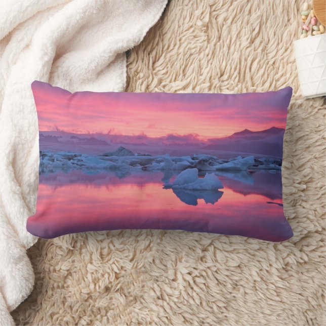 Sunset Over the Jokulsarlon Glacier Lagoon Lumbar Cushion (Blanket)