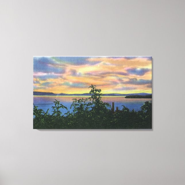 Sunset over the Lake, Adirondack Mts in Canvas Print (Front)