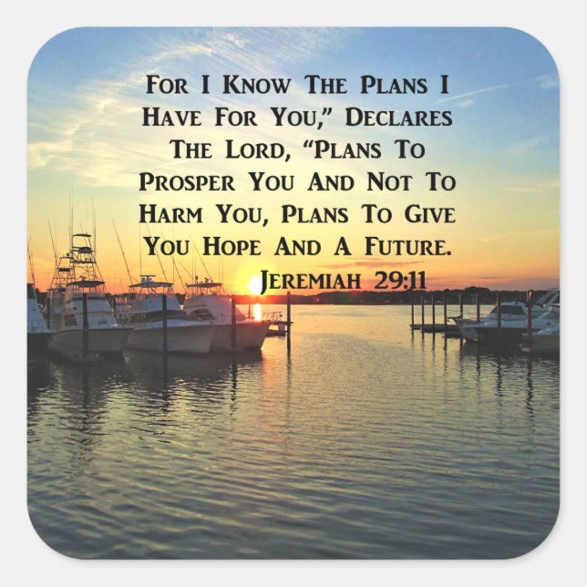 SUNSET OVER THE LAKE JEREMIAH 29:11 SCRIPTURE SQUARE STICKER (Front)