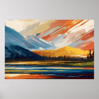Sunset over the lake poster