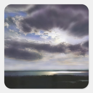 Sunset over the lake square sticker