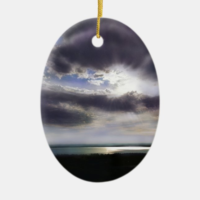 Sunset over the lake sunrise lakeshore ocean ceramic tree decoration (Front)