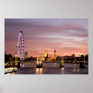 Sunset over the London Eye & Parliament Poster