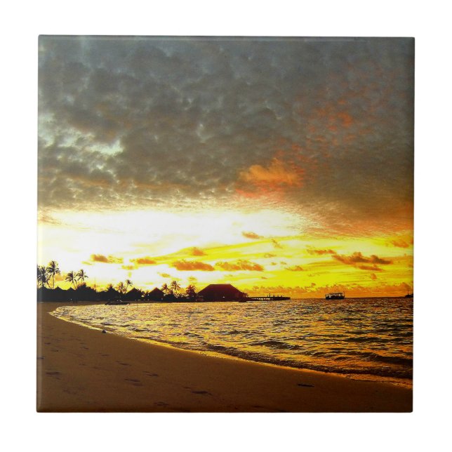 Sunset Over the Maldives Tile (Front)