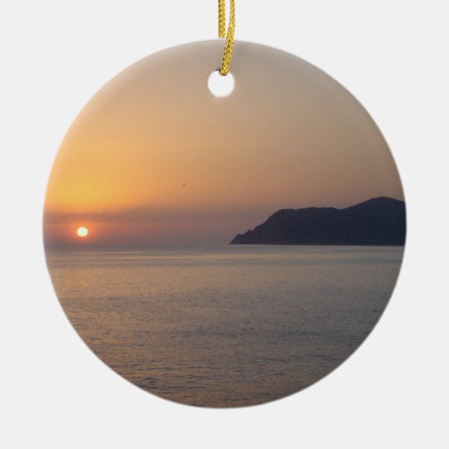 Sunset over the Mediterranean Ceramic Tree Decoration (Front)