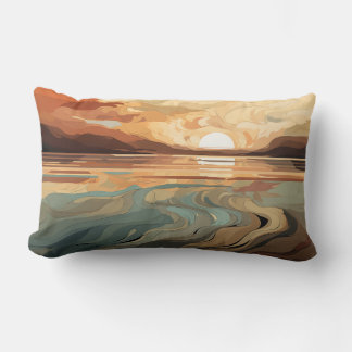 Sunset over the Mountains and Water Lumbar Cushion
