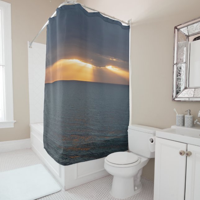 Sunset over the ocean breaking through the clouds shower curtain (In Situ)