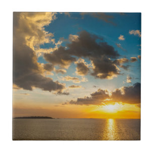 Sunset Over The Ocean, Fiji Tile