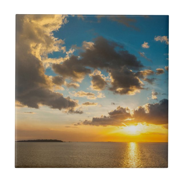 Sunset Over The Ocean, Fiji Tile (Front)