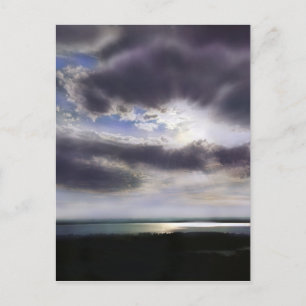 Sunset over the ocean lake water lake clouds  postcard