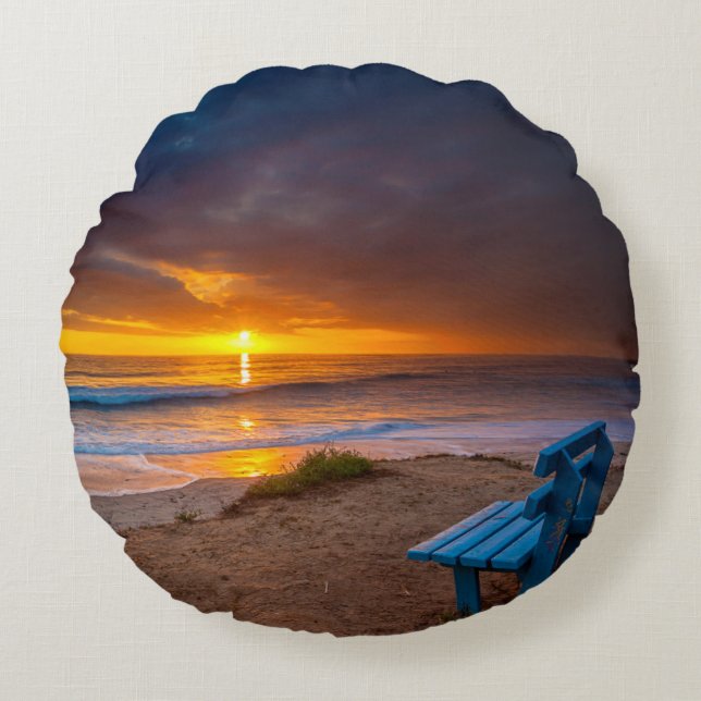 Sunset over the Pacific Ocean Round Cushion (Front)