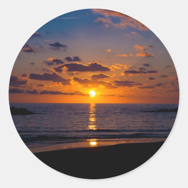 Sunset Over the Sea Classic Round Sticker (Front)