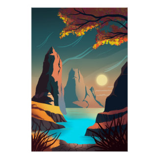 Sunset over the sea poster