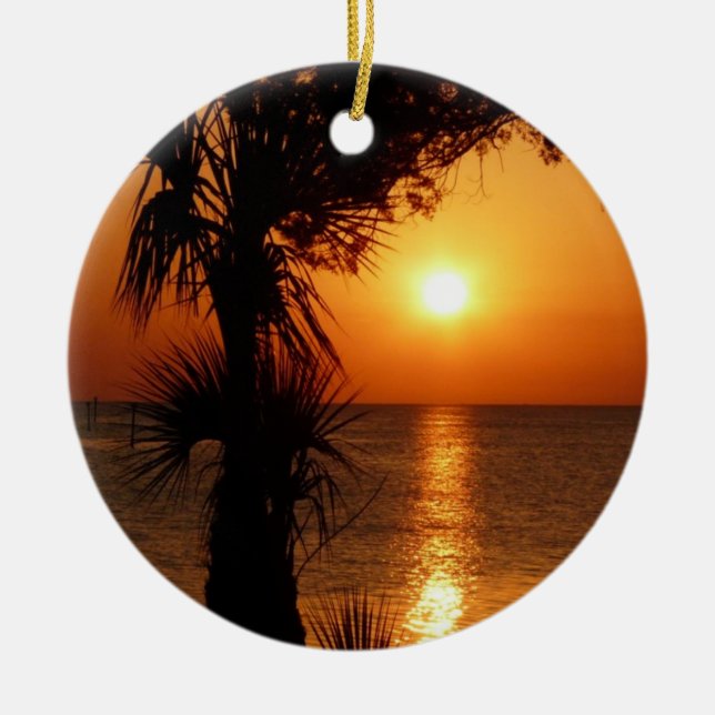 Sunset Over the Warm Water Ceramic Tree Decoration (Front)