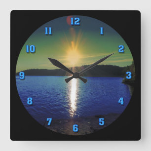Sunset Over the Water Square Wall Clock
