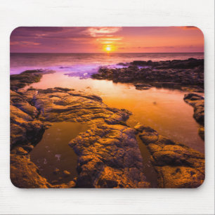 Sunset over tide pools, Hawaii Mouse Mat