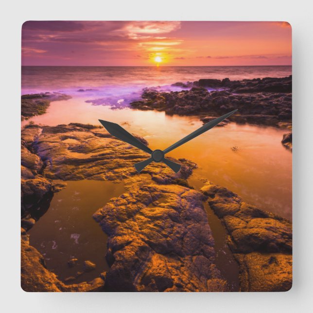 Sunset over tide pools, Hawaii Square Wall Clock (Front)