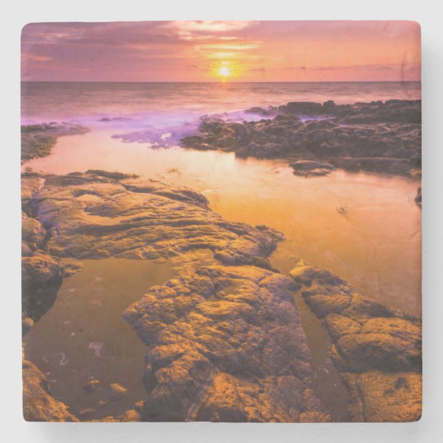 Sunset over tide pools, Hawaii Stone Coaster (Front)