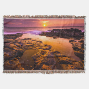 Sunset over tide pools, Hawaii Throw Blanket