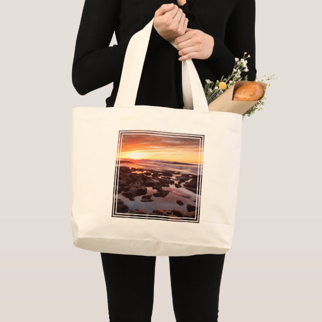 Sunset Over Tide Pools Large Tote Bag (Front (Product))