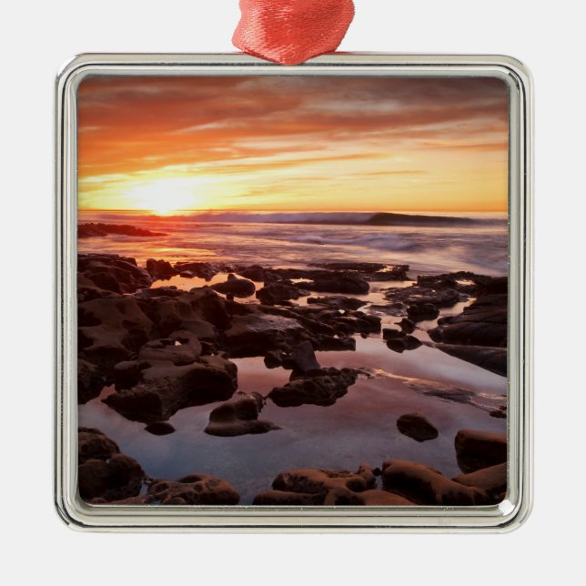 Sunset Over Tide Pools Metal Tree Decoration (Front)