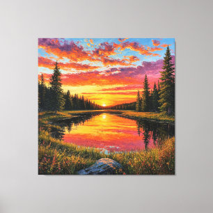 Sunset Over Tranquil Forest River Canvas Print