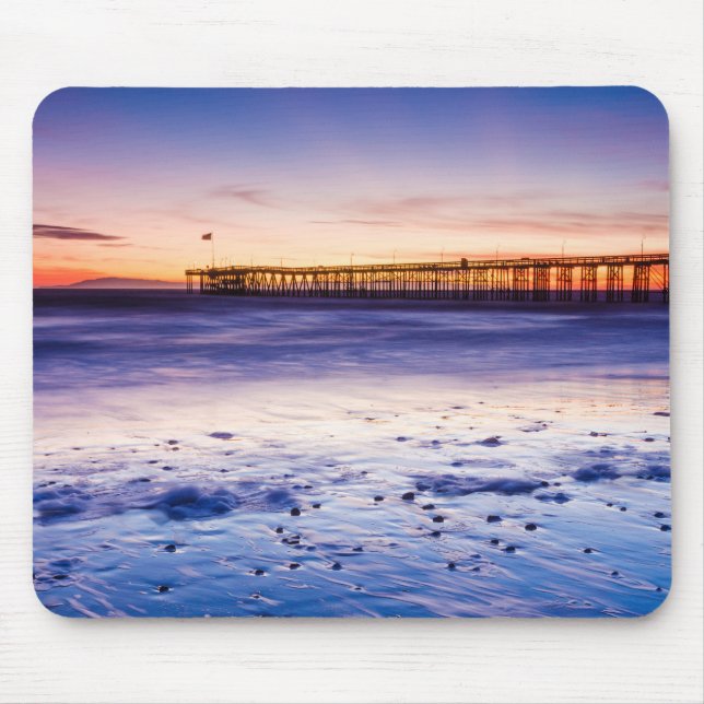 Sunset Over Ventura Pier And Beach Mouse Mat (Front)