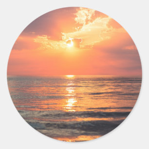sunset over water classic round sticker
