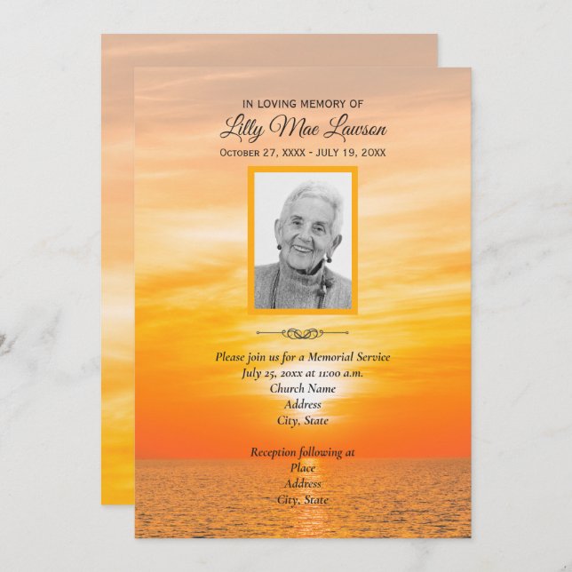 Sunset over Water Memorial Service Invitations (Front/Back)