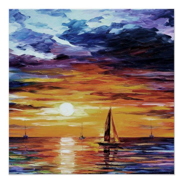 Sunset Over Water - Painting Effect Poster (Front)