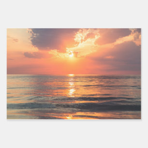 sunset over water wrapping paper sheet
