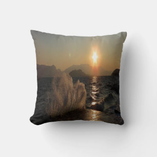 Sunset Over Waves in Croatia Coastline Cushion