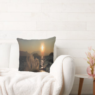 Sunset Over Waves in Croatia Coastline Cushion