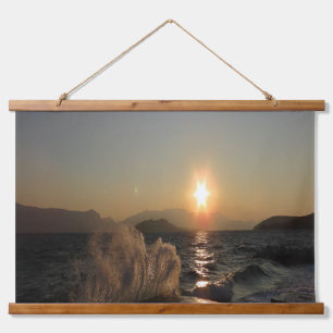 Sunset Over Waves in Croatia Coastline Hanging Tapestry