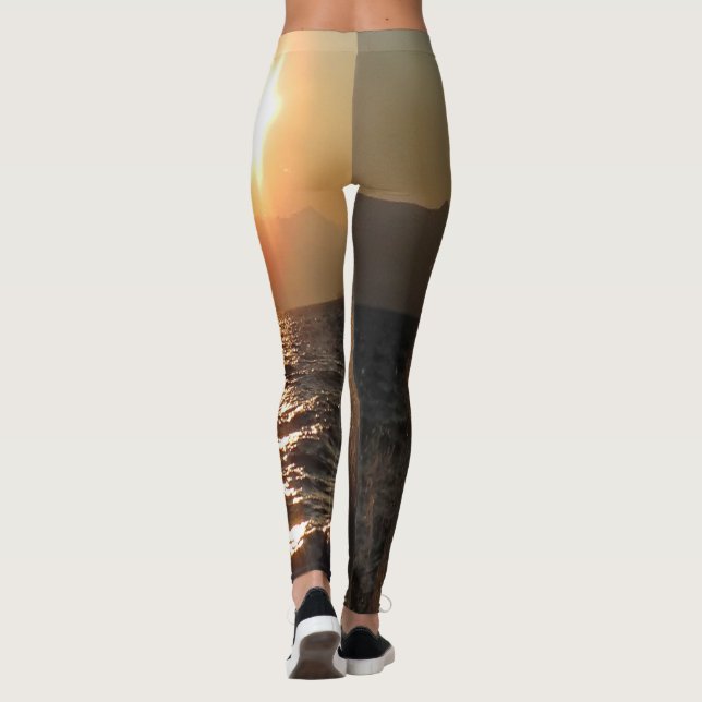 Sunset Over Waves in Croatia Coastline Leggings (Back)