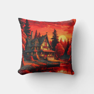 Sunset Painting with Cottage and Lake-66633 Cushion