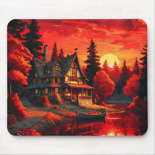 Sunset Painting with Cottage and Lake-66633 Mouse Mat