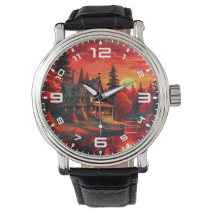 Sunset Painting with Cottage and Lake-66633 Watch