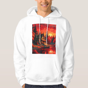 Sunset Painting with Cottage and Lake Hoodie