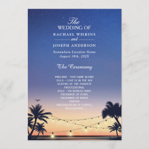 Sunset Palm Beach String Lights Wedding Programme