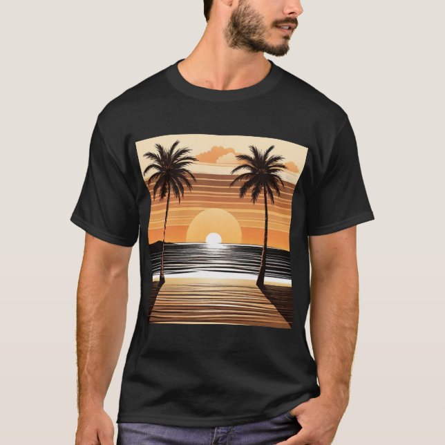 Sunset Palm Beach Tee - Tropical Twilight Design (Front)