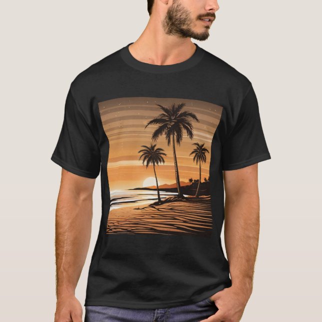 Sunset Palm Beach Tee - Tropical Twilight Design (Front)