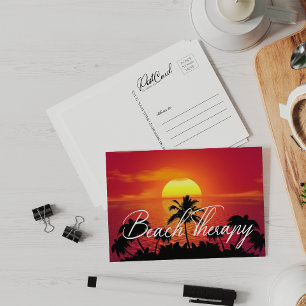 Sunset Palm Tree Beach Therapy Summer Sun Postcard