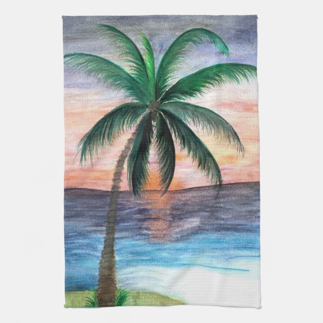 Sunset Palm Tree kitchen towel from art (Vertical)