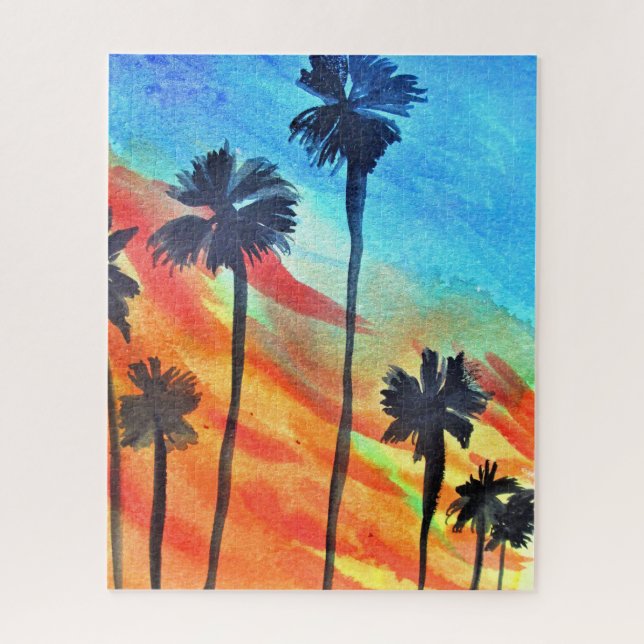 Sunset palm tree puzzle art painting (Vertical)