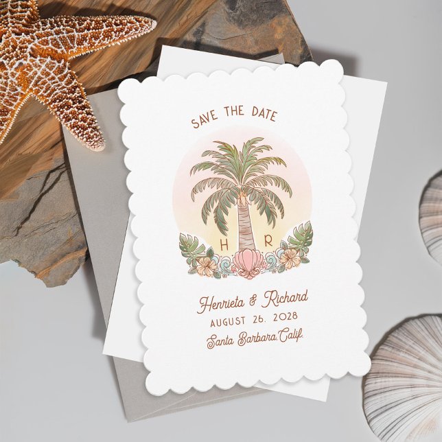 Sunset Palm Tree Watercolor Monogram Beach Save The Date (Creator Uploaded)