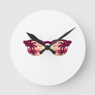 Sunset Palm Trees Beach Summer Vacation Tropical S Round Clock