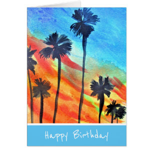 Sunset Palm trees beach surf art